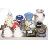 Three Royal Doulton figures, Jasperware vase, cloisonne box,