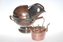 Victorian copper coal scuttle and copper kettle