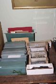 Boxed ship and military models, military cigarette cards, stamps,