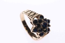 9 carat gold and sapphire ring,