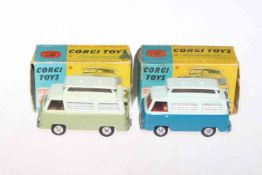 Two Corgi models, Ford Thames 'Airborne' Caravans 420, in different colourways,