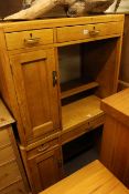 Three single pedestal desks and two drawer filing chest (4)