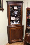 George III style mahogany double corner cabinet with astragal glazed top