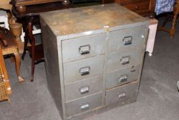 Vintage distressed metal eight-drawer office chest,