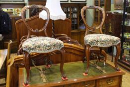 Pair Victorian mahogany balloon back parlour chairs on cabriole legs