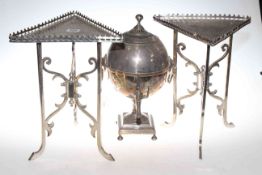 Pair of EPNS display stands and Sheffield plated urn