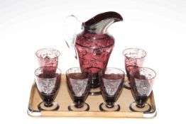 Very stylish Murano glass lemonade set, comprising jug and six glasses,