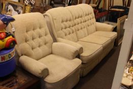 Parker Knoll three seater settee and manual reclining chair in beige fabric