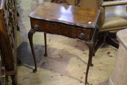 Walnut shaped front single drawer side table on cabriole legs,