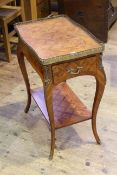 Continental parquetry single drawer side table with pierced brass gallery