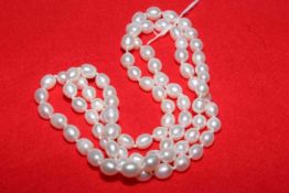 Long rice shape freshwater pearl necklace