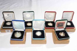 Seven Royal Mint £2 silver proof coins