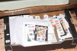 Box of assorted stamps, First Day covers, crested china,