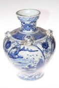 Large Chinese blue and white vase decorated with four fo dog masks, lake scene panels and fauna,