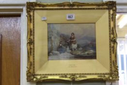 J.E. Buckley, Gossips, watercolour, signed and dated 1852 lower left, 14cm by 18.