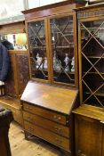 Edwardian inlaid mahogany bureau bookcase having two astragal glazed doors above a fall front with