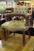 Victorian captains style tub chair in deep buttoned fabric