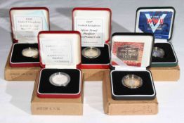 Five £2 silver proof coins
