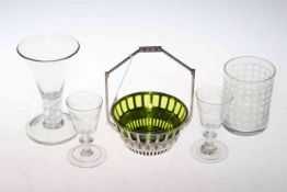 WMF green glass lined basin, pair of circa 1800 port glasses,