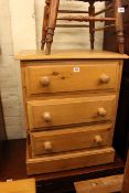 Small pine chest of three drawers and oak open bookcase (2)