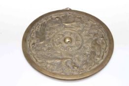 Chinese bronze wall plaque decorated with birds and fauna,