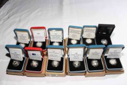 Twelve Royal Mint silver £1 proof coins