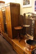 1930's oak mirror door wardrobe and triple mirror dressing table