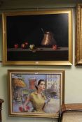 Soler, Still Life oil on canvas, framed and French Lady, oil on board,
