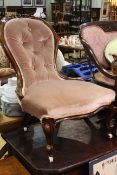 Victorian walnut spoon back nursing chair with serpentine front seat