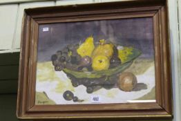 Fougere, Still Life Fruit in a Bowl, mixed media, signed lower left, 27.