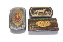 Three 19th Century papier-mache snuff boxes,