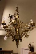 Six branch ornate gilt metal centre ceiling light in Gothic taste