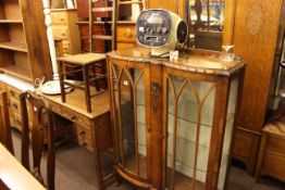 Oak six drawer dressing table, walnut shaped front china cabinet, standard lamp,