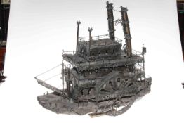 Kenneth Rowden metalwork model of a Mississippi Steamboat