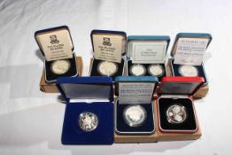 Seven Royal Mint silver commemorative coins/medals