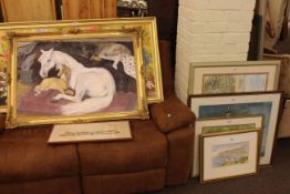 Seven various pictures including three Patricia Deverill watercolours