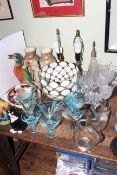 Pair of Satsuma vases, two Tiffany style lamps and shades, assorted glassware, Winstanley cat,