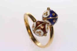 18 carat, yellow gold and enamel crossover ring,