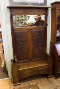 Early 20th Century carved oak box seat hallstand,
