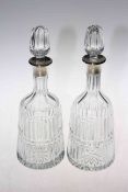 Pair silver mounted crystal decanters and stoppers