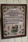 Framed sampler in Memory of Francis Bullock who died October 25th, 1870, aged 30 years,