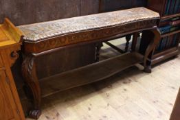 Victorian carved oak console table with serpentine shaped front,