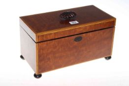 Victorian mahogany and satinwood banded tea caddy with fitted interior