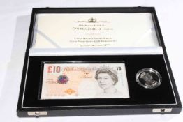 Royal Mint Golden Jubilee silver proof Crown and £10 Banknote set
