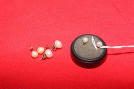 Three pairs of cultured pearl earrings