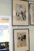 Three framed Japanese wood block prints