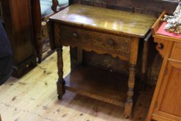 Oak drop side single drawer hall table with undershelf