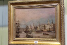 Style of J.W. Carmichael, Busy River Scene, oil on board, bear signature, 28.5cm by 38.
