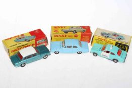 Three Dinky models, Triumph L 2000, Ford Consul Corsair and Ford Panda Police car,