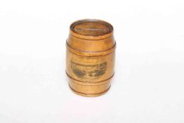 Victorian Mauchlineware barrel-form money box, "The Beach, Newbiggin by the Sea", 7.
